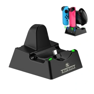 Immagine di AKUMA Cyber V02 Stazione di Ricarica per Nintendo Switch Controller Pro Controller, Joy Cons, Switch/Switch OLED/Switch Lite Intelligente Nero