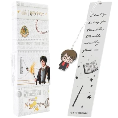 Immagine di Harry Potter Segnalibro Metallo con Ciondolo Pendente Regali per Lettori (Argento/Multicolore)