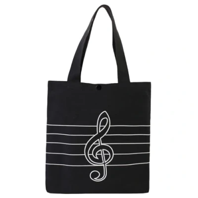 Immagine di HilerPunk, borsa a tracolla in cotone con motivo chiave di violino note alte, perfetta per shopping, computer portatili, libri scolastici (chiave violino)