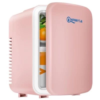 Immagine di WANNYTON Mini Frigo Portabile 4L, Frigorifero Piccolo, da Ufficio, 2 Funzioni di Raffreddamento e Riscaldamento, per Auto, Campeggio, Rosa, 220 V/12 V, 24,5x18,5x27cm
