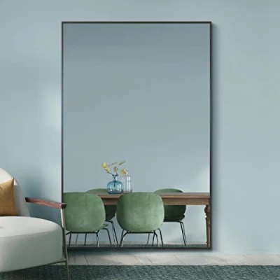 Immagine di MirrorOutlet The Artus Specchio da parete con bordi in alluminio, 120 x 80 cm, colore: Nero