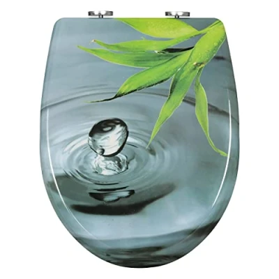 Immagine di WOLTU Sedile WC Copriwater Universale con Chiusura Ammortizzata Tavoletta Antibatterico Soft Close Cerniere Regolabili Toilet Seat a Sgancio Rapido in Duroplast WS2918 Goccia D&#039;acqua Grigia