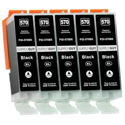 Immagine di Supply Guy 5 XL cartucce per stampanti compatibile con Canon PGI 570 PGBK Nero Pixma MG5750 MG5751 MG6850 MG7750 TS5050 TS5055 TS6050 TS8050 TS9050 TS9055 e altro (vedi pagina del prodotto)