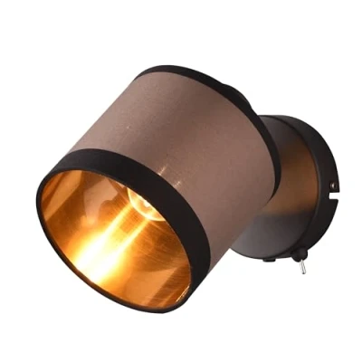 Immagine di Reality Faretto da parete Davos R81551741, Metallo Nero opaco, Paralume in tessuto color tortora/nero/oro, escl. 1x E14
