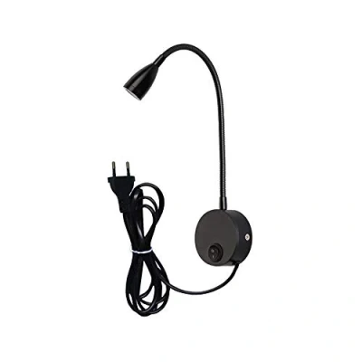 Immagine di lampada da lettura 3W, Youngine comodino flessibile a LED 3W con interruttore e spina cablata per parete collo di cigno dell&#039;hotel, 6000K (Nero Bianco freddo)