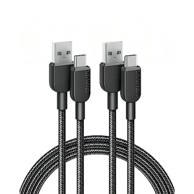 Immagine di ANKER Cavo USB C, confezione da 2, 180cm, 310 caricabatterie ricarica rapida per iPhone 16, 16 Plus, Pro, Pro Max, Samsung Galaxy Note 10 9/S10+ S10, LG V30(USB 2.0, nero)