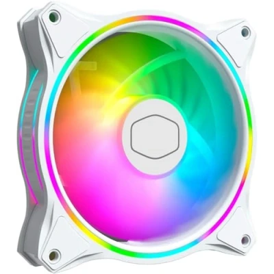 Immagine di Cooler Master MasterFan MF120 Halo White Edition ARGB RGB Indirizzabili a Doppio Anello, Protezione Sensore Inceppo e Telaio Riduzione Vibrazioni 120mm Bianco, per Computer desktop