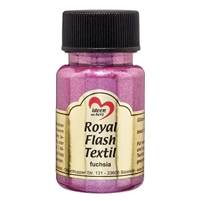 Immagine di Royal Flash Textil Colore metallizzato glitterato, 50 ml, altamente coprente, cremoso, per tessuti chiari e scuri, a base d&#039;acqua, dipingere valorizzare magliette, borse, fucsia