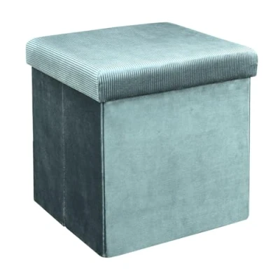 Immagine di HOME DECO FACTORY HD6811 Baule Pouf Pieghevole salvaspazio in Velluto Cotele, Colore, Poliestere, Anatra Blu, 38.00 x cm