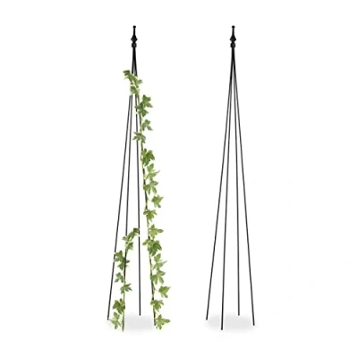 Immagine di Relaxdays Supporti per Rampicanti, Set da 2, HLP: 150 x 20 cm, Graticolati a Piramide Piante, Metallo, Nero, 100% Ferro