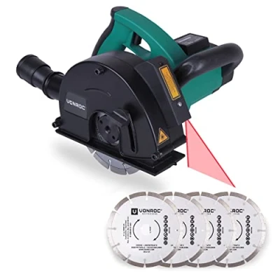 Immagine di VONROC Scanalatore per tracce muro 1700W,150mm. Scanalatrice elettrica.Con Guida Laser, 6 dischi diamantati e sacca portautensili. Larghezza taglio regolabile 14/19/29mm. Con connettore aspirapolve