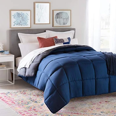 Immagine di Linenspa piumino per tutte le stagioni, in microfibra, letto king size, 10,5 tog, senza copertina, reversibile, Oeko Tex, alternativo piumino, blu navy/grafite
