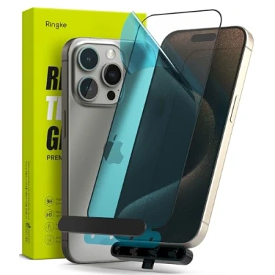 Immagine di Ringke Full Cover Glass Copertura Totale Vetro Compatibile con Pellicola Protezione iPhone 15 Pro, Premium Protettiva Infrangibile Temperato