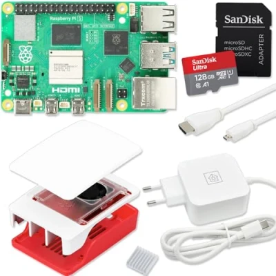 Immagine di Raspberry Pi 5 8 GB Starter Kit Alimentatore USB C da 45 W Alloggiamento con ventola Scheda SD 64 Cavo Micro HDMI 4K RAM