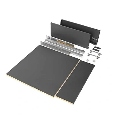 Immagine di Emuca Kit cassetto per cucina o bagno con pannelli inclusi e guide estrazione totale chiusura soft, altezza 178 mm modulo 600 profondità 500 mm, grigio antracite.