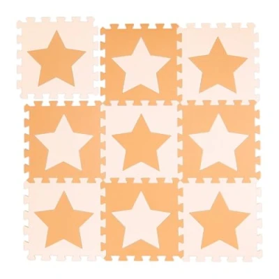 Immagine di Relaxdays Tappeto Puzzle Stelle, 9 Tasselli, 18 Parti, Gommapiuma EVA Atossico Area Gioco 91 x cm, Arancione Giallo
