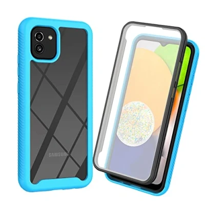 Immagine di XINNI Cover per Samsung Galaxy A03, Protezione Schermo Integrata 360 Gradi Antiurto Custodia, Rugged Doppia Faccia Bumper Trasparente Full Guscio Fronte Retro Case, Azzurro