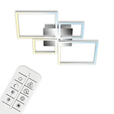 Immagine di Briloner Plafoniera a LED, Lampada da Soffitto Dimmerabile, Telecomando, Controllo Temperatura Colore, Funzione Luce Notturna e Timer, Alluminio Cromato, 38 W, 4.000 lm, 750 x 467 75 mm (LxWxH)
