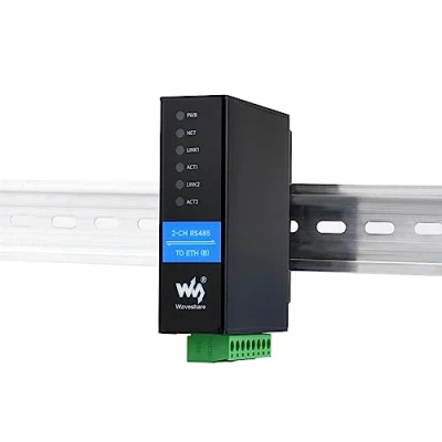 Immagine di Convertitore da RS485 a Ethernet 2 canali Server Seriale Industriale Isolato, Funzionamento Indipendente RS485, Doppia porta RJ45, Modbus/MQTT Gateway JSON Supporto