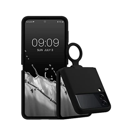 Immagine di kwmobile Custodia con Anello Compatibile Samsung Galaxy Z Flip 3 5G Cover Ultra Slim Silicone Morbido Back Case Morbida TPU nero