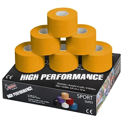 Immagine di ALPIDEX 6 x Sport Tape 3,8 cm 10 Nastro Adesivo Molti Colori 100% Cotone Non Elastico, Colore:Giallo
