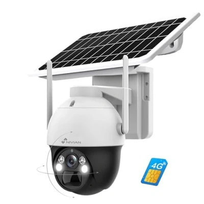 Immagine di NIVIAN Telecamera Sicurezza 360 4G, Pannello Solare 7W, Batteria 18000mAh, 2K, 30m Visione Notturna, Rilevamento Umani, Audio Bidirezionale, App EseeCloud