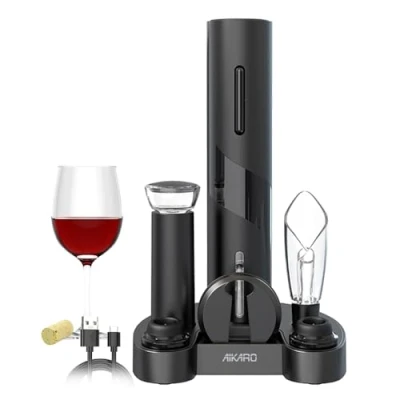 Immagine di AIKARO Cavatappi Elettrico per Vino Apribottiglie Automatico (Set con Base, Ricaricabile)