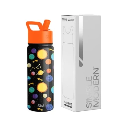 Immagine di Simple Modern Bottiglia d&#039;Acqua per Bambini con Cannuccia, Vaso Termico in Acciaio Inossidabile Isolato Riutilizzabile Ragazzi e Ragazze scuola, Summit Collezione, 530ml, Solar System
