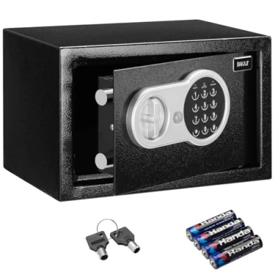 Immagine di Bakaji Cassaforte a Muro Numerica Digitale 31 x 20 cm Cassetta di Sicurezza Elettronica Casa Albergo Hotel Safe + 4 AA Batterie e Chiavi Emergenza (Nero)