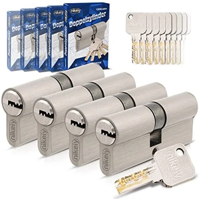 Immagine di GERCAR Pro Set di 4 cilindri chiusura 30/45, profilati, con 20 chiavi, serratura a cilindro da 75 mm, cilindri, lunghezza: A:30 B:45, sistema