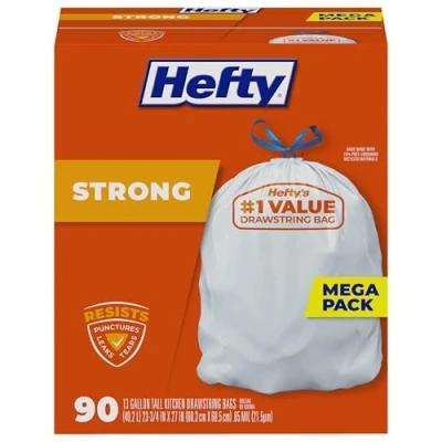 Immagine di Hefty Strong Trash Bags (Tall Kitchen Drawstring, 13 Gallon, 90 Count) by