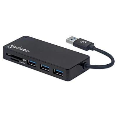 Immagine di Manhattan Products Hub USB con lettore di schede Micro/SD Multiporta SuperSpeed 3 porte 3.1, 2 slot per SD, Plug &amp; Play, Notebook