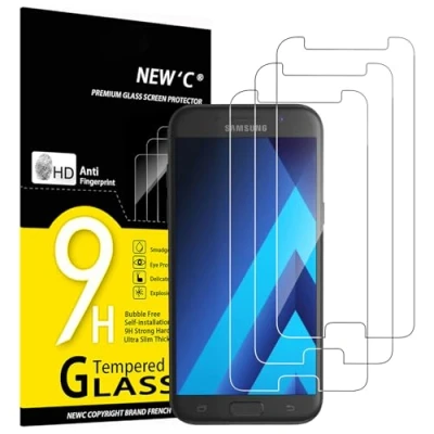 Immagine di NEW&#039;C 3 Pezzi, Vetro Temperato per Samsung Galaxy A5 2017 (SM A520F), Pellicola Prottetiva Anti Graffio, Impronte, Senza Bolle, Durezza 9H, 0,33mm Ultra Trasparente, Resistente