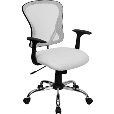 Immagine di Flash Furniture Alfred Mid Back White Sedia da Ufficio Girevole in Mesh con Base e braccioli cromati