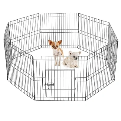 Immagine di Yaheetech Recinto per Cani Cuccioli Gatti Conigli Animali Domestici da Interno e Esterno Pieghevole Recinzione Rete Metallica 8 Pannelli 61 x cm Nero