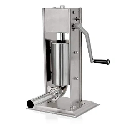 Immagine di Zelsius macchina per riempire salsicce professionale in acciaio inox + quattro diversi tubi di riempimento insaccatrice, pressa salsicce, con cambio a due velocità (2 Litro, argento)