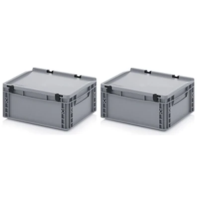 Immagine di 2x Eurobehälter 40 x 30 18,5 mit Scharnierdeckel inkl. gratis Zollstock * 2er Set