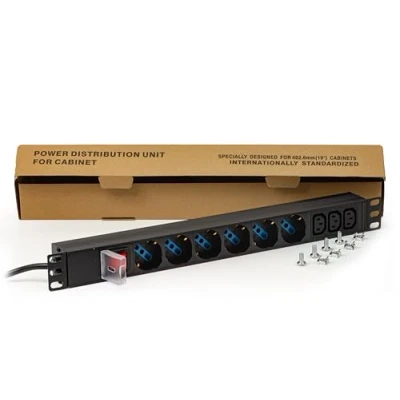 Immagine di Link LK10061 Multipresa da Rack 19&quot; con 6 prese universali + 3 C13 interruttore e spina Italiana 16A ELETTE REVERSIBILI 180