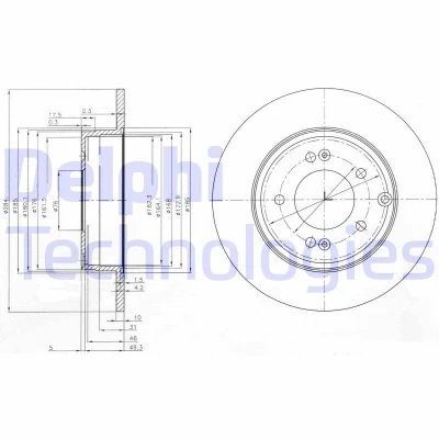 Immagine di DELPHI BG4012 Disco freno 284 10 5 pieno Oleato non trattato senza cuscinetto ruota, anello sensore ABS HYUNDAI: i30 II Station Wagon