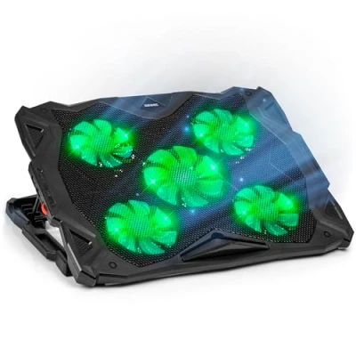 Immagine di Duronic LC1 laptop Cooling Pad Raffreddatore ergonomico per con 5 ventole di raffreddamento silenziose, leggero, regolabile in altezza e luci LED, perfetto lavoro, studio il gioco