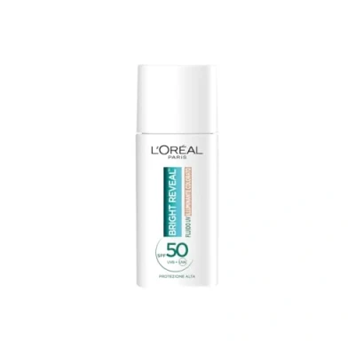 Immagine di L&#039;Oréal Paris Fluido UV Anti Macchie, Per Tutti i Tipi di Pelle, Incarnato Luminoso, Macchie Scure e imperfezioni Meno Visibili, Con Niacinamide SPF50, Bright Reveal, Tonalità: Light, 50 ml