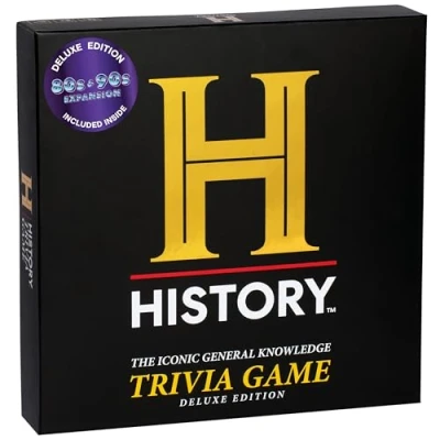 Immagine di HISTORY Channel Trivia Board Game Deluxe Edition with 80s &amp; 90s Expansion Pack 2400+ General Knowledge Questions. Fun Party Card for Adults, Family Teens in The Pursuit of Trivial