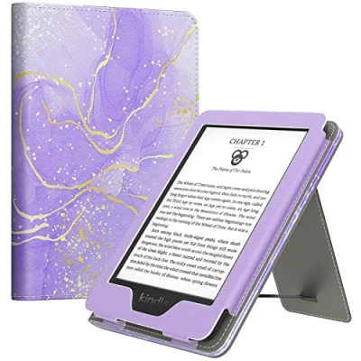 Immagine di MoKo Custodia Compatibile con 6&quot; Kindle 11th Gen 2024/2022/10th 2019/8th 2016, Magnete Riattivazione e Standby, Supporto Verticale Cinturino per Presa a Mano, Lavanda Dorata