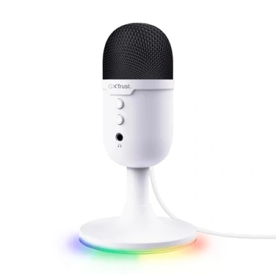 Immagine di Trust Gaming GXT 236W Yami Microfono a Condensatore USB da Streaming per Podcast, Gaming, Discord, Twitch, Youtube, ASMR con Pulsante di Silenziamento, Schema Cardiode, RGB Bianco