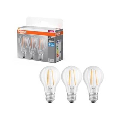 Immagine di OSRAM lampada LED Attacco lampadina classica E27 trasparente 6500K bianco freddo, a filamento, sostituzione per incandescenza, IP20, senza mercurio, resistente agli urti, 15000 ore