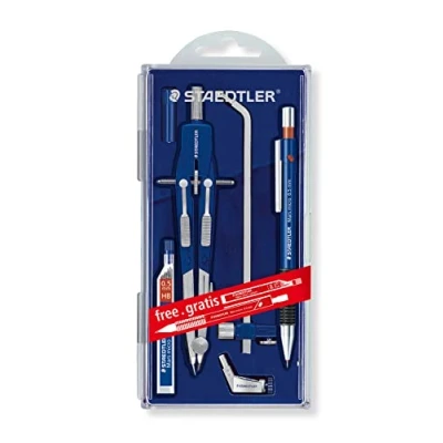 Immagine di STAEDTLER Set con compasso a regolazione rapida Mars Comfort, astina di prolunga, adattatore universale, scatola pezzi ricambio e portamine, 552 02 PR1