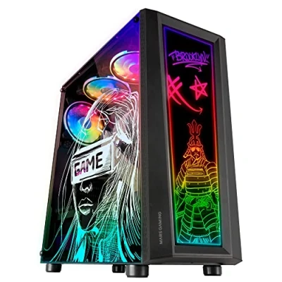 Immagine di Mars Gaming MC ART Nero, Case PC ATX, Doppio Vetro Temperato Disegnabile, ARGB 12 Modalità, Ventola cm