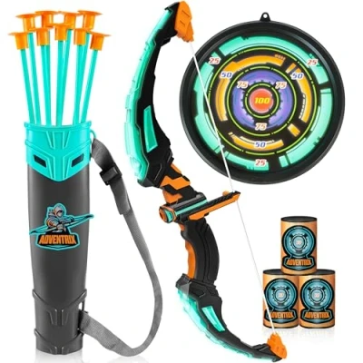 Immagine di JOYIN Set di Arco e Frecce per Bambini Giocattoli Tiro con L&#039;Arco Illuminato a LED Ventosa, Custodia Bersaglio Frecce, Interni ed Esterni