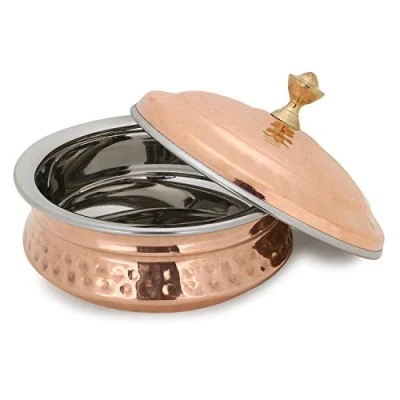 Immagine di Zap Impex® Ciotola per riso indiano Handi (Dechki), in acciaio inox e rame, con coperchio, diametro 20 cm