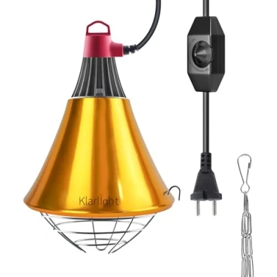 Immagine di Klarlight Lampada Infrarossi Riscaldante Dimmerabile,E27 Riflettore Portalampada con Griglia di Protezione,Cavo da 2M,Maximal 275W,Lampada per Cani Pulcini Suinoi(senza lampadina)